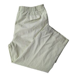 Talbots Pants Womens 12P Green Gingham Silk Blend Lined Crop Pants Career Casual